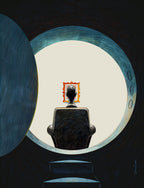 a man sitting in a safe, admiring a priceless painting