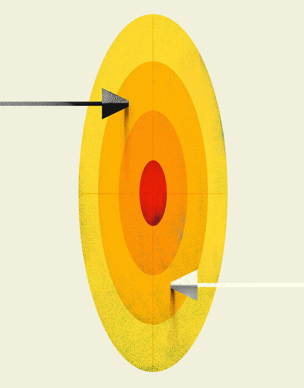 arrows accurately hitting the target from opposite sides, as a visualization of looking at a subject from an unconventional perspective