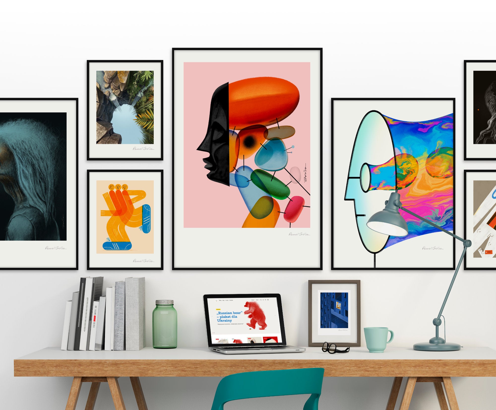 galeria plakatów na ścianie autorstwa Pawła Jońcy