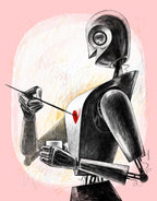 Robot malujący sobie serce na klatce piersiowej. Liczy na to, że w ten sposób będzie mógł odczuwać to, co ludzie.